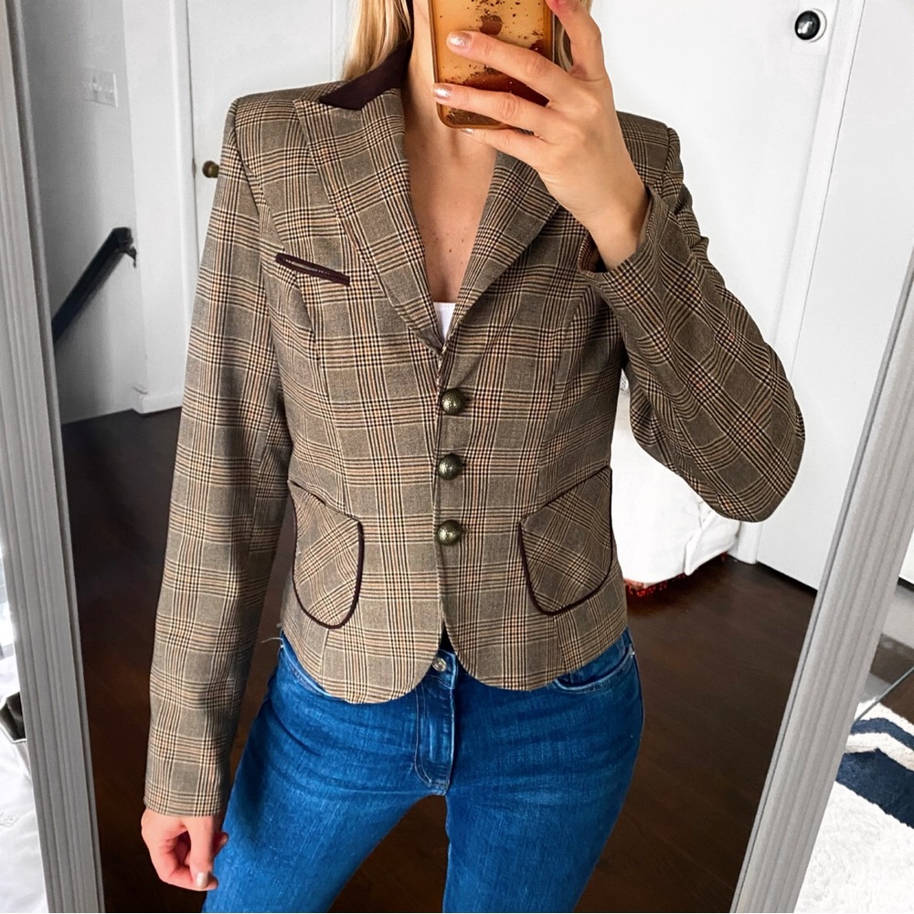 🍂 MODERN LINE BROWN PLAID BLAZER JACKET!